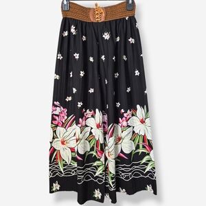 Wide Legged Black Floral Pants | OS